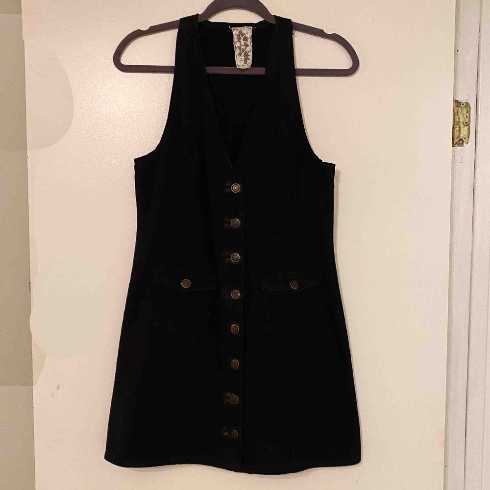 Sadie & Sage Black Denim Button-Up Sleeveless Dress